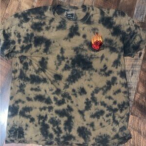 Tie-Dye T-Shirt with Flaming Rose Graphic